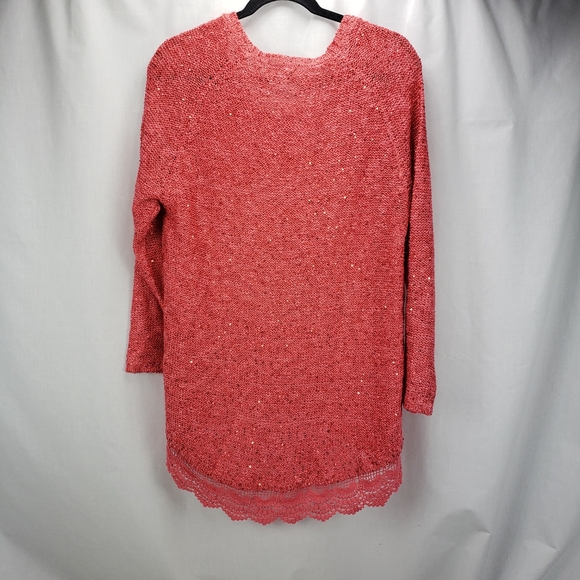 Boston Prosper Lace Bottom Sequin Sweater Coral Size Medium NWT - Picture 2 of 5